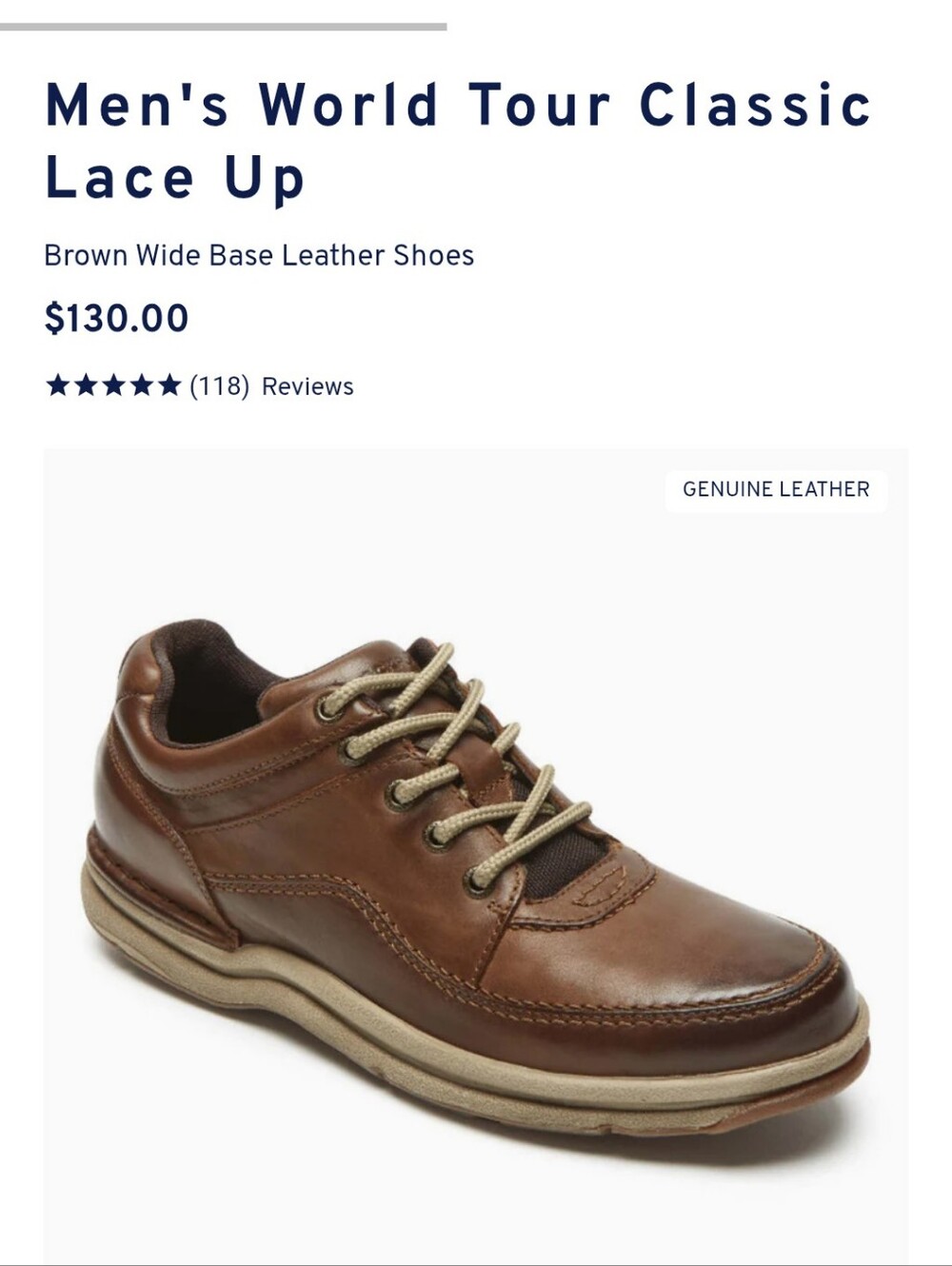 Rockport Brown Leather Casual Lace-Up Oxfords